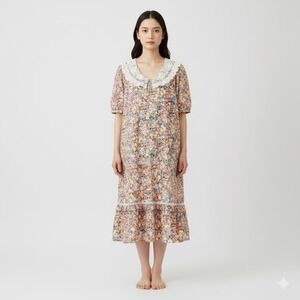 Island Fashions‎ Vintage Floral Lace Dress Womens 14 Colorful Cottagecore Midi